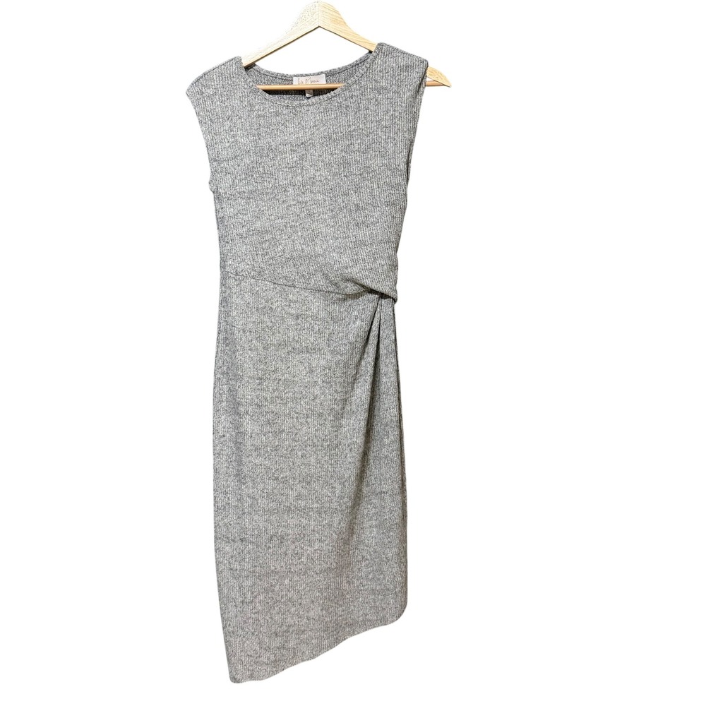 Love & Piece Collective Gray Ribbed Twist Waist Sleeveless Midi Dress S